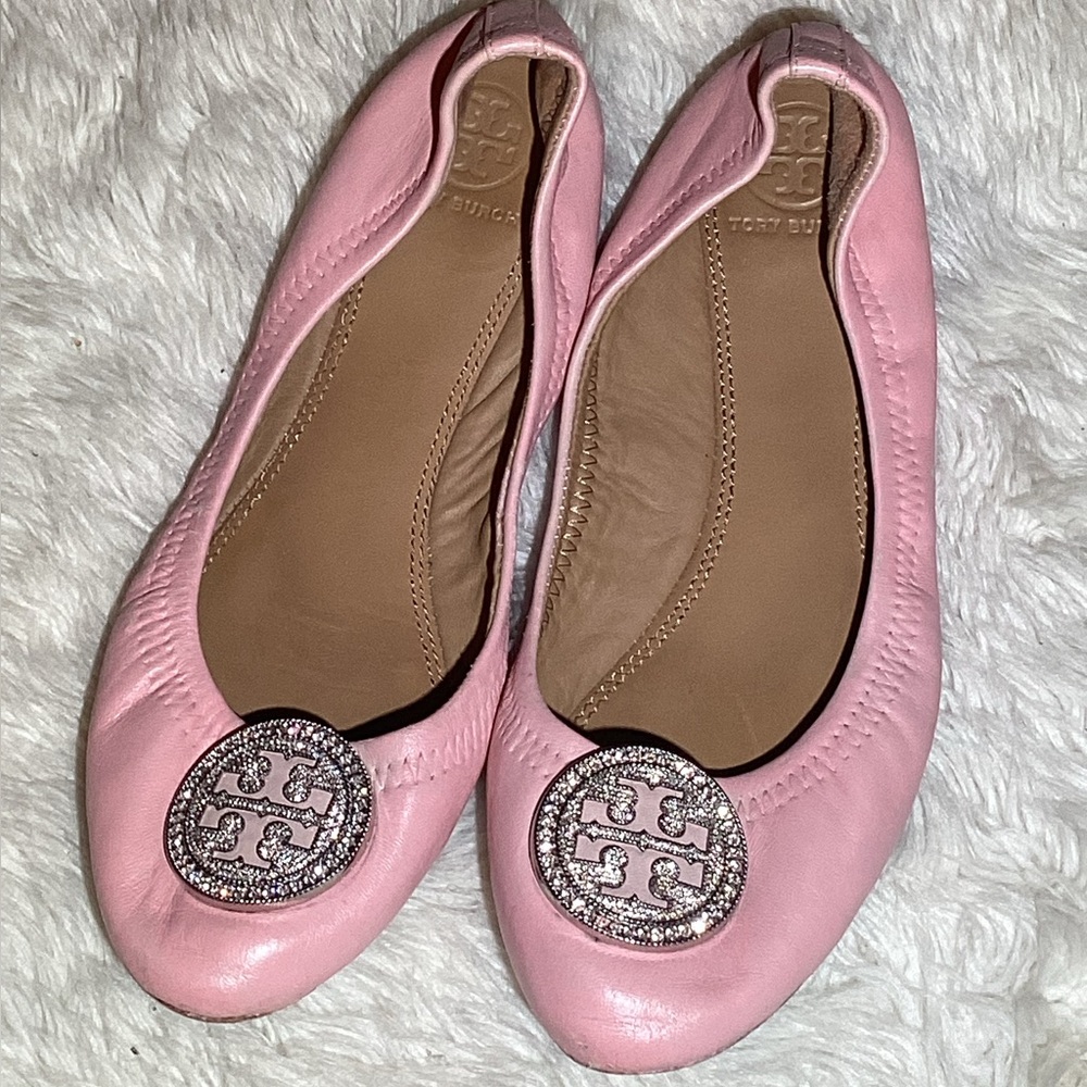 Tory Burch womens  pink Rhinestone Logo Flats size 6.5